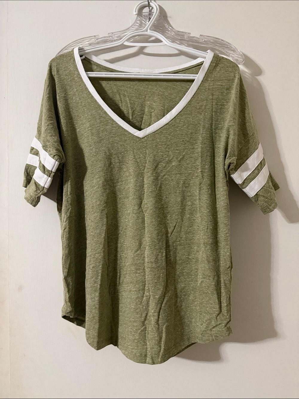 Olive V-Neck Short Sleeve Tee with White Trim